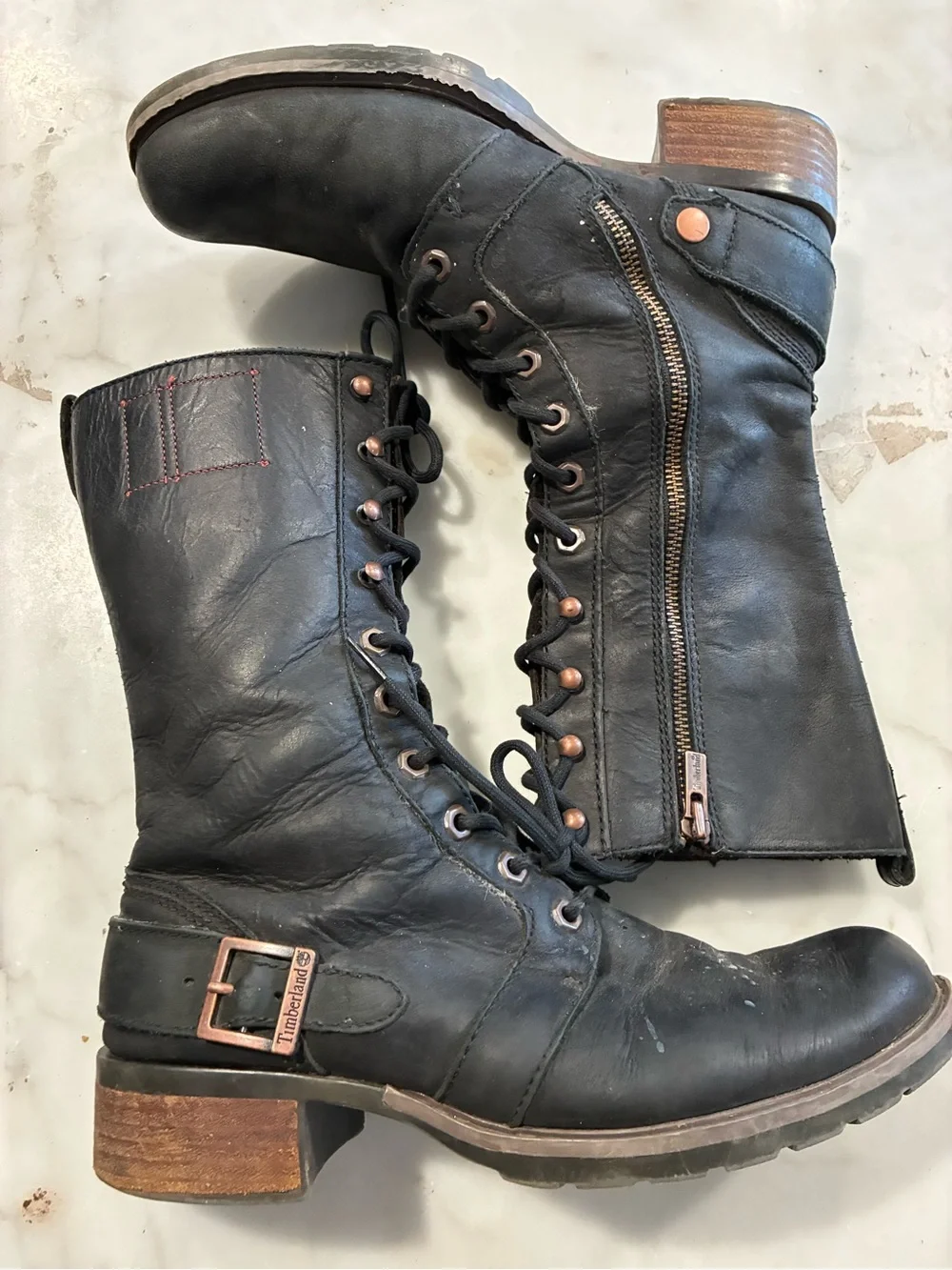 Timberland Charles Street Lace Mid Calf Leather Boots Black 54353 Women 8M